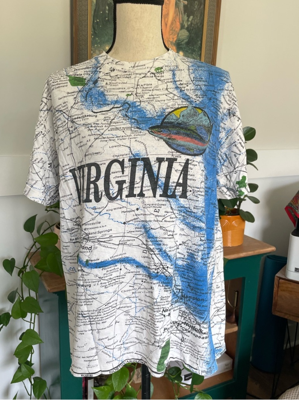 Vintage Caribbean Dream VIRGINIA Map Graphic Tshirt Large Unisex